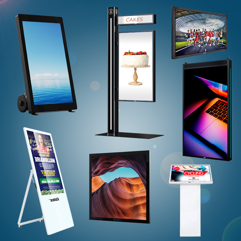 Digital signage screens Digital signage screens for the shopping window, institution or industrial location. Outside and inside